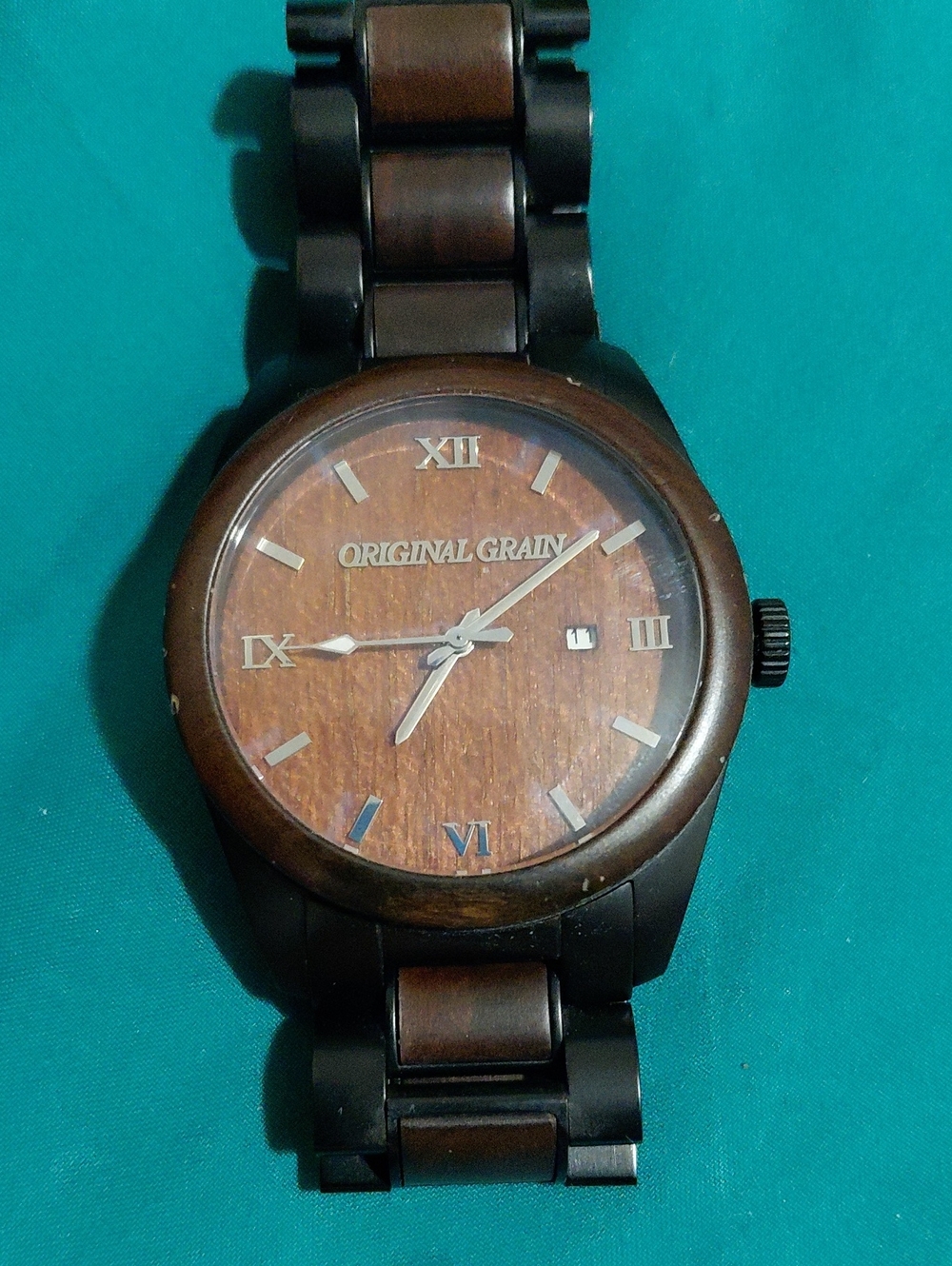 Originial Grain Men's Wood and Dark Brown Metal Watch - Brown